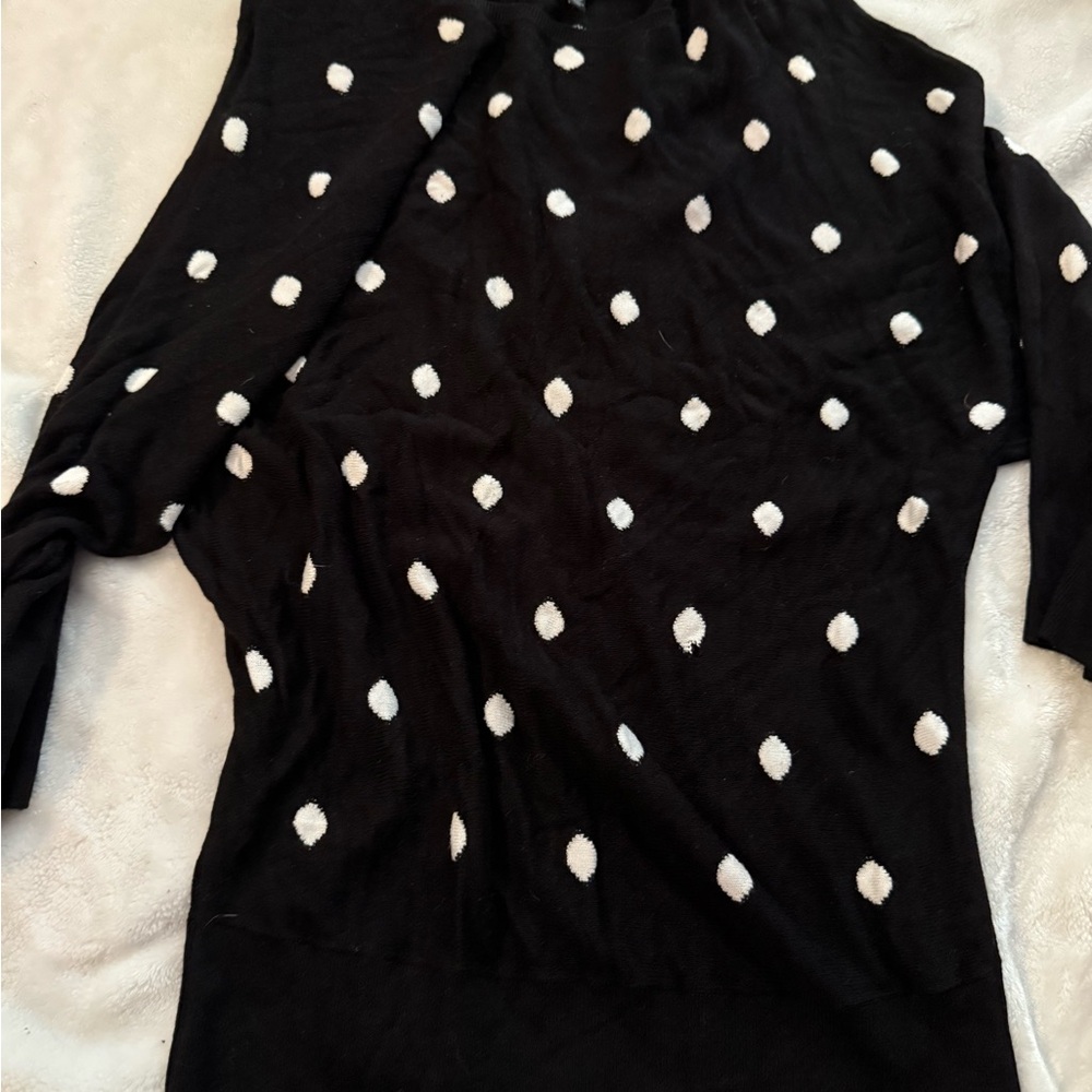White House Black Market Black Sweater with White Polka Dots